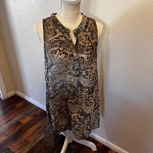Knox Rose Gray Hue Velvet Floral Burnout Sleeveless Tunic Size Medium High Low